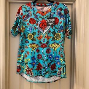 NWT Cytology Jersey Performance MTB Women's Floral Nature Bugs Themed Blue Top